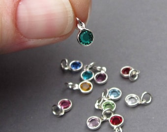 Tiny Silver 4mm Crystal Birthstone Necklace Charm Pendants