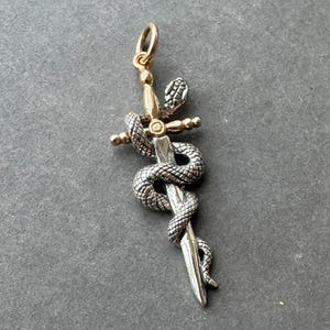 Sterling Silber Schlange und Schwert Halskette Anhänger, Geschenk für ihn Freund, Schlange Schmuck, DIY Schmuck Bedarf
