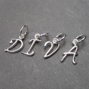 Sterling Silver Initial Letter Necklace Charm, Personalized Jewelry, Letter Bracelet Charm, Initial Necklace Pendant, Mother's Day Gift