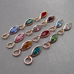 Rose Gold Crystal Birthstone Necklace Charm, Marquis Channel Bracelet Charm, Personalized Jewelry, Interchangeable Hoop Earring Charms