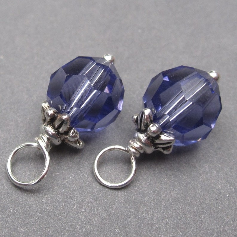 Tanzanite Purple Crystal Bead Dangles, 8mm December Birthstone Charms, Interchangeable Earring Charms, Personalized Jewelry, Add a Charm image 1