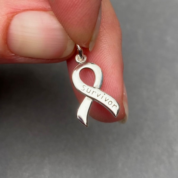 Sterling Silver Survivor Ribbon Charm, Awareness Ribbon Dangle, Cancer Awareness Charm, Cancer Ribbon Charm