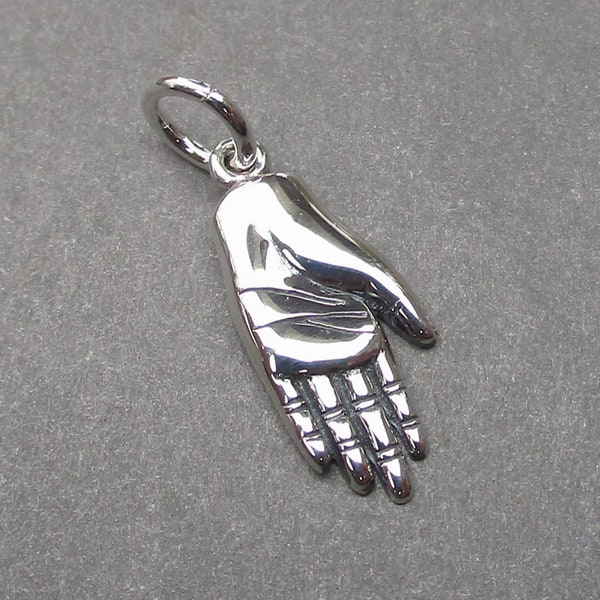 Sterling Silver Left Hand Necklace Charm, Bangle Bracelet Charm, Necklace Pendant, Helping Hand Charm, DIY Jewelry Supplies