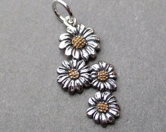 Pendentif Fleur Argent Sterling Et Saphir - Vintage - Occasion - Fabriqué En France