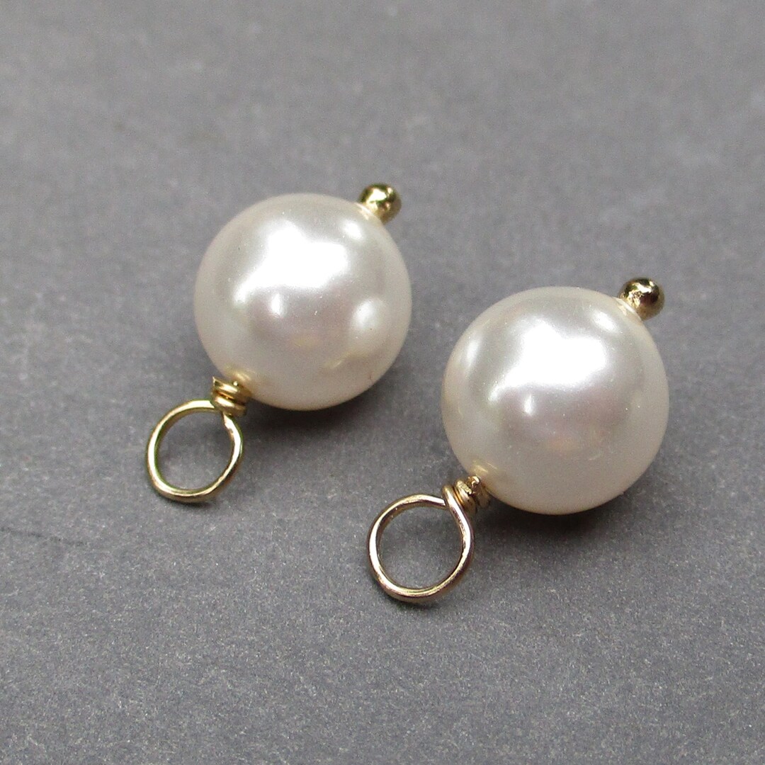 14k Gold Fill Pearl Earring Charms, Necklace Charms, 8mm White Pearl