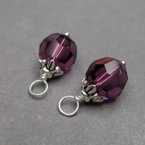 Amethyst Purple 8mm Crystal Birthstone Charms for Hoop Earrings, Necklaces and Bracelets, Personalized February Birthstone Jewelry