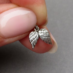 Oxidized Sterling Silver Angel Wing Necklace Charm, Memorial Jewelry Charm, Bracelet Charm, Angel Wing Necklace Pendant, Remembrance Charm