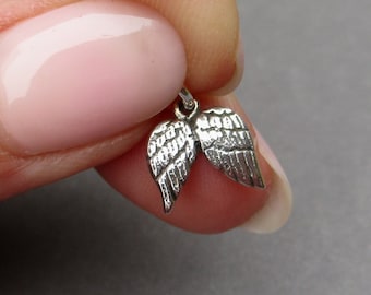 Oxidized Sterling Silver Angel Wing Necklace Charm Pendant, Remembrance Memorial Jewelry