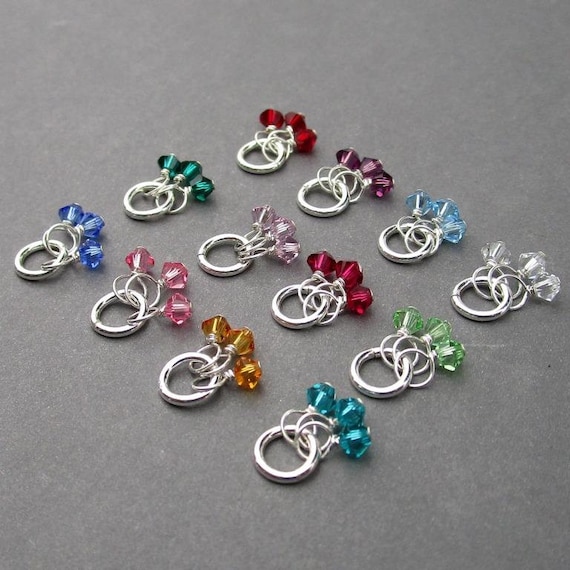 Tiny Birthstone Trio Crystal Necklace Charm, Interchangeable Hoop