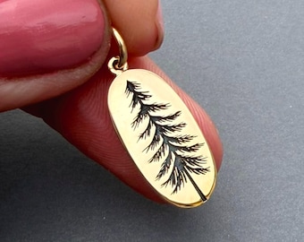 Gold Pine Tree Necklace Charm Pendant, Family Tree Jewelry