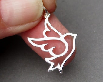 Large Sterling Silver Bird Necklace and Bracelet Charm, Peace Dove Pendant