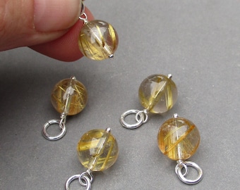 Gold Rutilated Quartz Charm Pendant for Necklaces and Bracelets