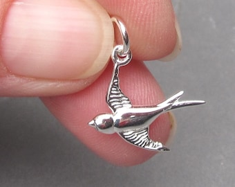 Bird Necklace Charm, Sterling Silver Bird Charm, Soaring Dove Swallow Bracelet Charm, Gift for Bird Lover, Necklace Pendant