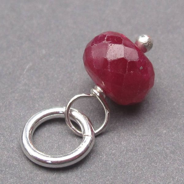 Ruby Birthstone Necklace Charm, Sterling Silver Gemstone Necklace Pendant, Red Bead Earring Bracelet Dangle, July Birthstone Jewelry