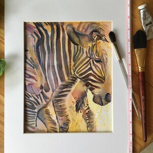 Zebra  wildlife zoo watercolor painting, painted in pastel colors, Heads or Tails.