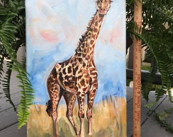 Giraffe Painted in OIl Paint on Stretched Canvas
