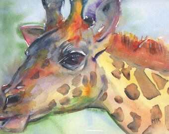 It's Better To Look Up, giraffe painting in watercolor