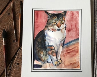 Keeping Watch, tabby cat painting in watercolor