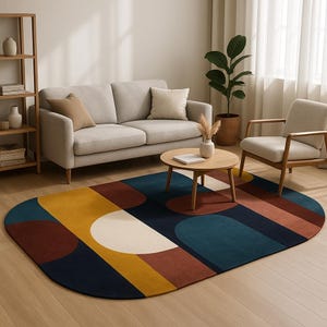 Mid-Century Modern Area Rug: Abstract Geometric Accent Rug