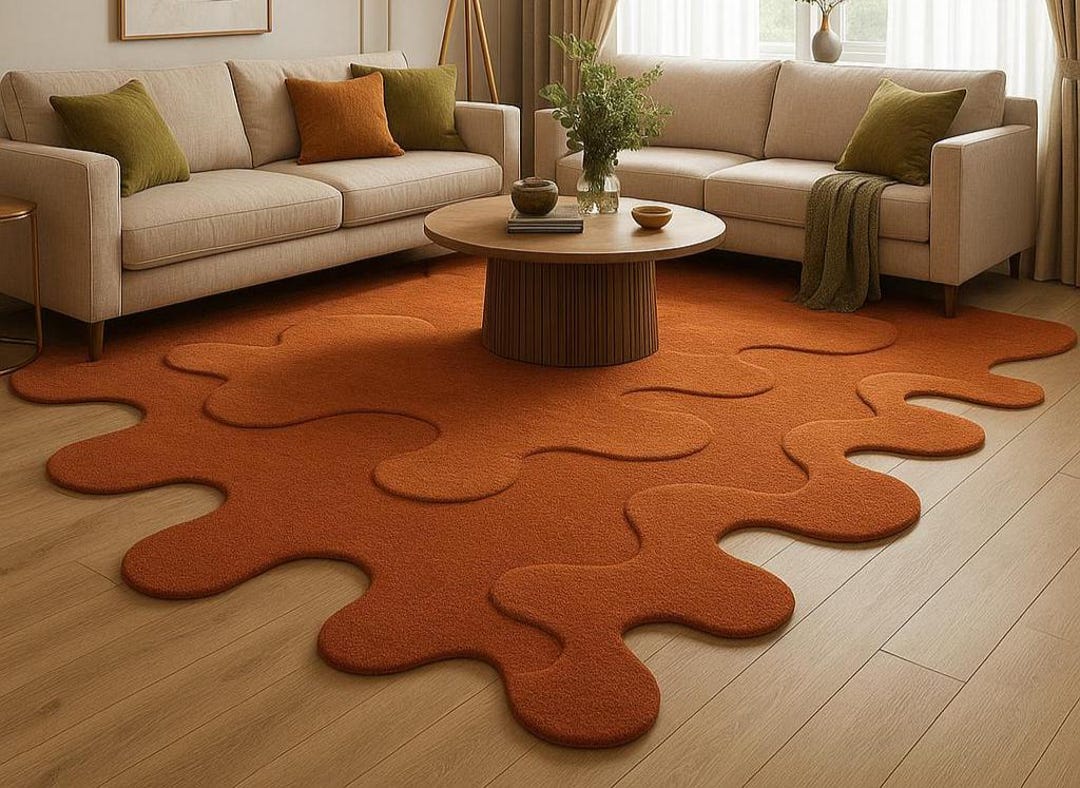 Modern Puzzle Rug Modern Abstract Orange Puzzle Rug: Wavy Edge Accent Carpet - Etsy