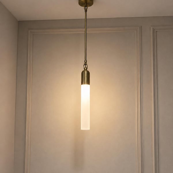 Nordic Minimalist Cylinder Light Black & Glass Tube Pendant Simple Modern Hanging Lamp for Bedroom or Entryway Contemporary Soft Glow Light