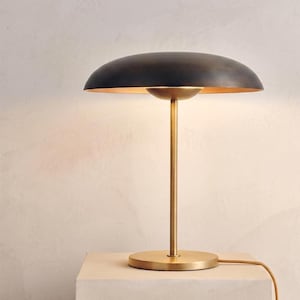 Mid Century Brass mushroom Table Lamp: Brushed Brass, Minimalist Scandinavian Desk Light Fixture