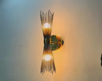 Beautiful 2-Light Starburst Wall Sconce – Mid-Century Brass Accent Light