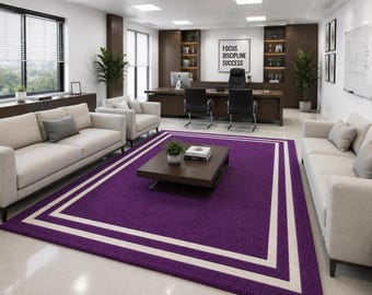 Purple Modern Area Rug, Minimalist Border Carpet, Luxury Living Room Rug, Contemporary Office Rug, Plush Floor Decor