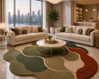 Abstract Organic Shape Rug, Modern Area Rug, Luxury Living Room Carpet, Contemporary Plush Rug, Irregular Designer Rug custom size available