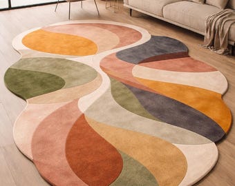 Modern Abstract Hand Tufted Rug, Luxury Geometric Area Rug for Living Room, Premium Wool Tufted Carpet, Contemporary Organic Shape Designer