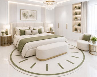 Hand Tufted Wool Rug Minimalist Sage Green Round Carpet Modern Sundial Design Large Area Rug for Living Room Luxury Home Decor 8x10 ft