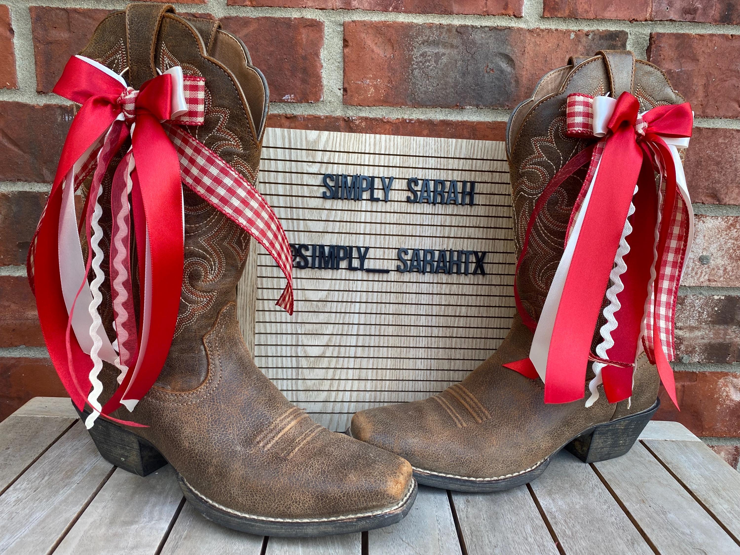 Boot Bows Display Handmade Red White Boot Bows, Western Game Day Accessory, OU, Oklahoma ...