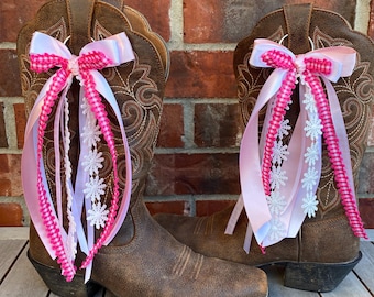 Pink and White Boot Bows, Bachelorette boot bows, Sorority gifts, bridal, bride to be