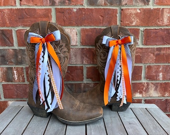 Navy Orange and White Boot Bows, Boot Accessory, Football Boot Bows, Auburn, Bucknell, Louisiana Christian, UTA, University of Virginia