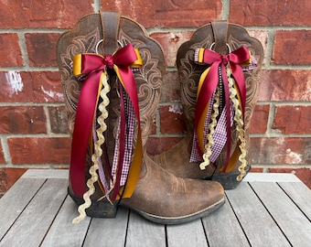 Maroon and Gold Boot Bows: Game Day, ASU, WSU, Texas State, TSU, Arizona State,  Cowboy Boot Accessory