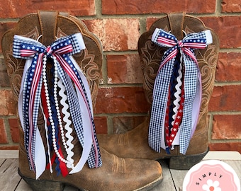 Handmade Red White Blue Boot Bows, Western Boot Accessory, Americana, America 250, 4th of July, Outfit Inspo