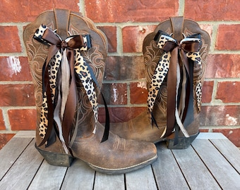 Cheetah, Leopard Print Boot Bows: Game Day, Sorority, Cowboy Boot Accessory