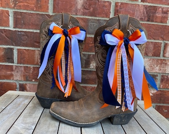 Baseball Boot Bows: Orange, Navy Game Day Accessories