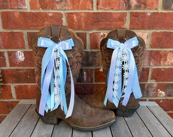 Blue White Boot Bows: Game Day, Sorority, Cowboy Boot Accessory