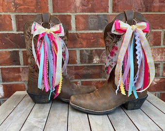 Floral Boot Bows, Girlie, Girly, Feminine, Pastel, Soft Colors, Colorful Boot Bows, Shabby Chic