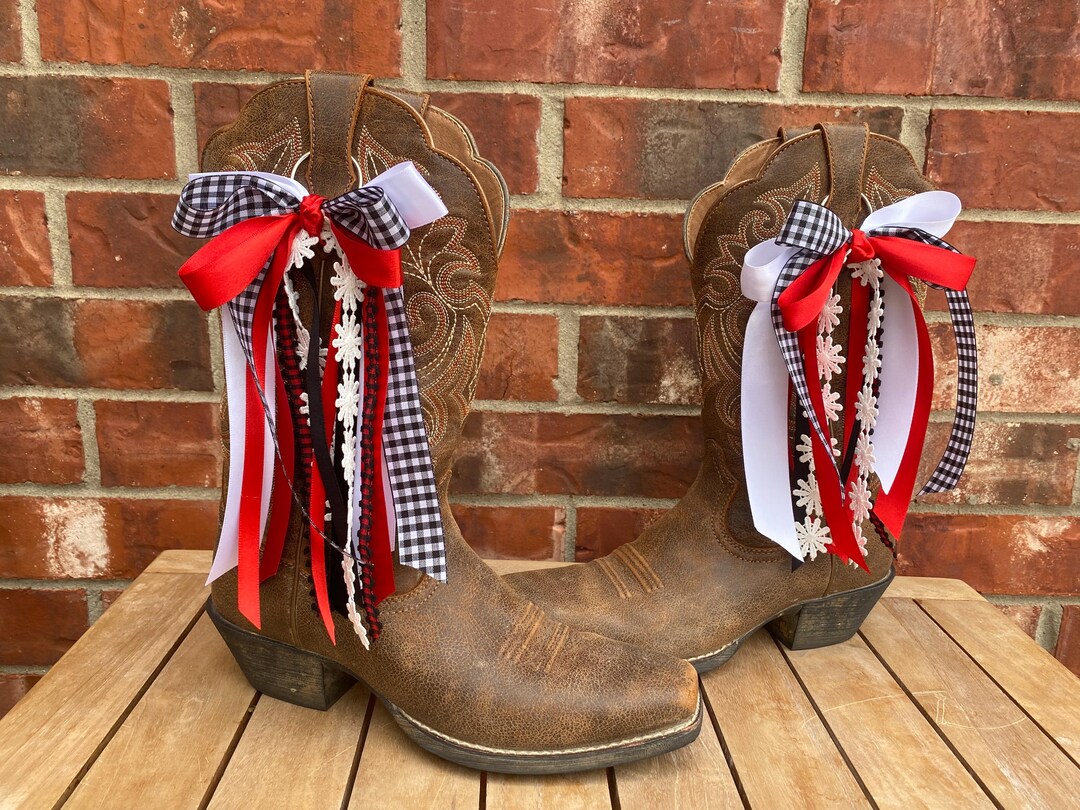 Boot Bows Display Red, Black & White Boot Bows Game Day Accessories (pair), Texas Tech ...