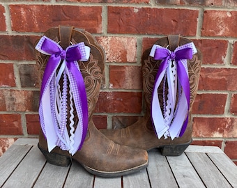 Purple and White Boot Bows, Tarleton, SFA, TCU, Northwestern, KSU, Game Day Boot Bows, Sorority Gift, Roommate Gift