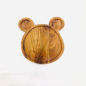 Mickey Mouse Wooden Platter -Kids Snack Tray | Acacia Wood Animal Plate | Toddler Feeding Dish | Cartoon Shape Serving Board|Cute Kids Plate