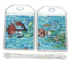 Luggage Tags Set of 2 Mermaid Dogs