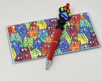 Juego de funda para chequera y bolígrafo con cuentas, gatos teñidos