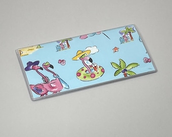 Checkbook Cover Flamingos on the Beach
