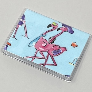 Card Case Mini Wallet Flamingos on the Beach