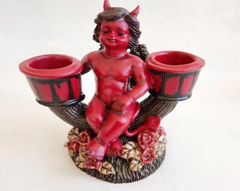 Little Imp Candle Holder - Ceramic, Figurine - Halloween - Gothic, Goth - Twin Peaks, Red Room, Demon, Devil, Candleholder, fallen angel