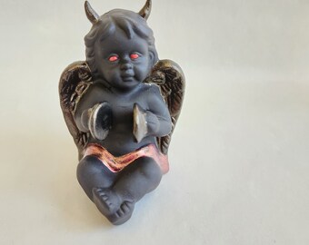 Cymbals Baby Demon, Devil - Ceramic, Figurine - Halloween - Gothic, Goth - Fallen Angel, Musician, Kitschy