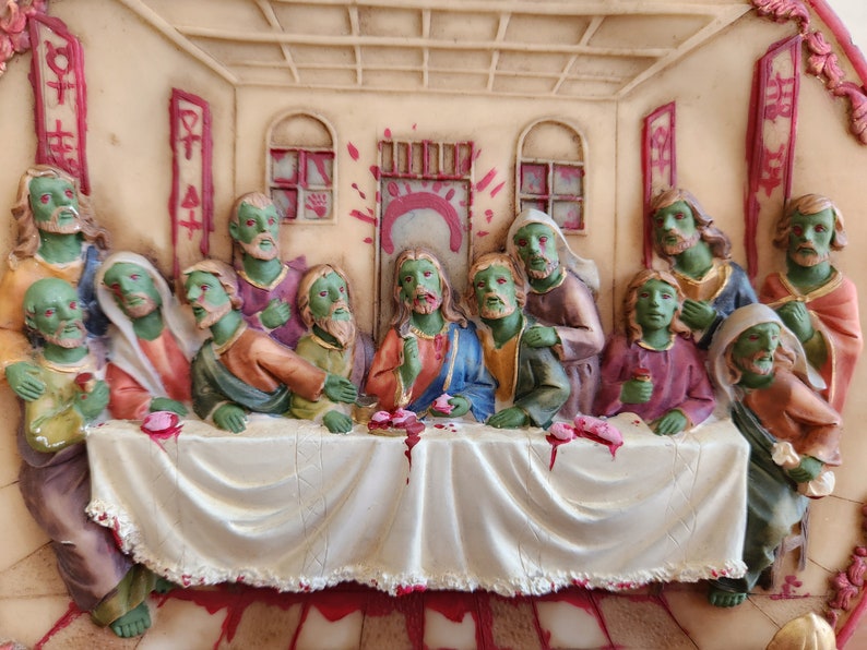 Zombie Jesus Last Supper Wall Plaque Horror, Walking Dead, Undead Easter Brains Decor Halloween Lich Bild 2